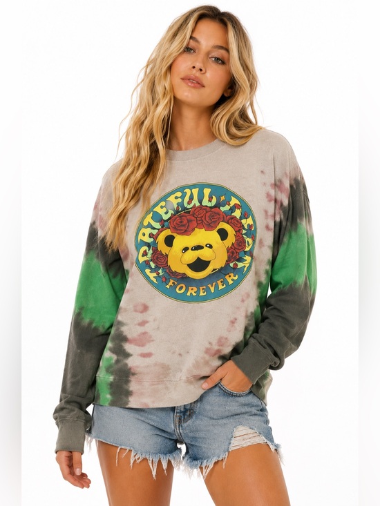 Grateful Dead Tops - Grateful Dead Bear Forever Tie Dye Sweatshirt Small Roses Graphic Crewneck